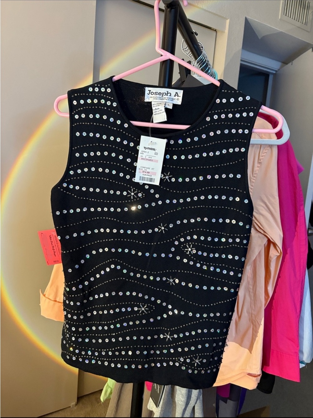 Joseph A. Black Sleeveless Rhinestone-Embellished Knit Tank Top
